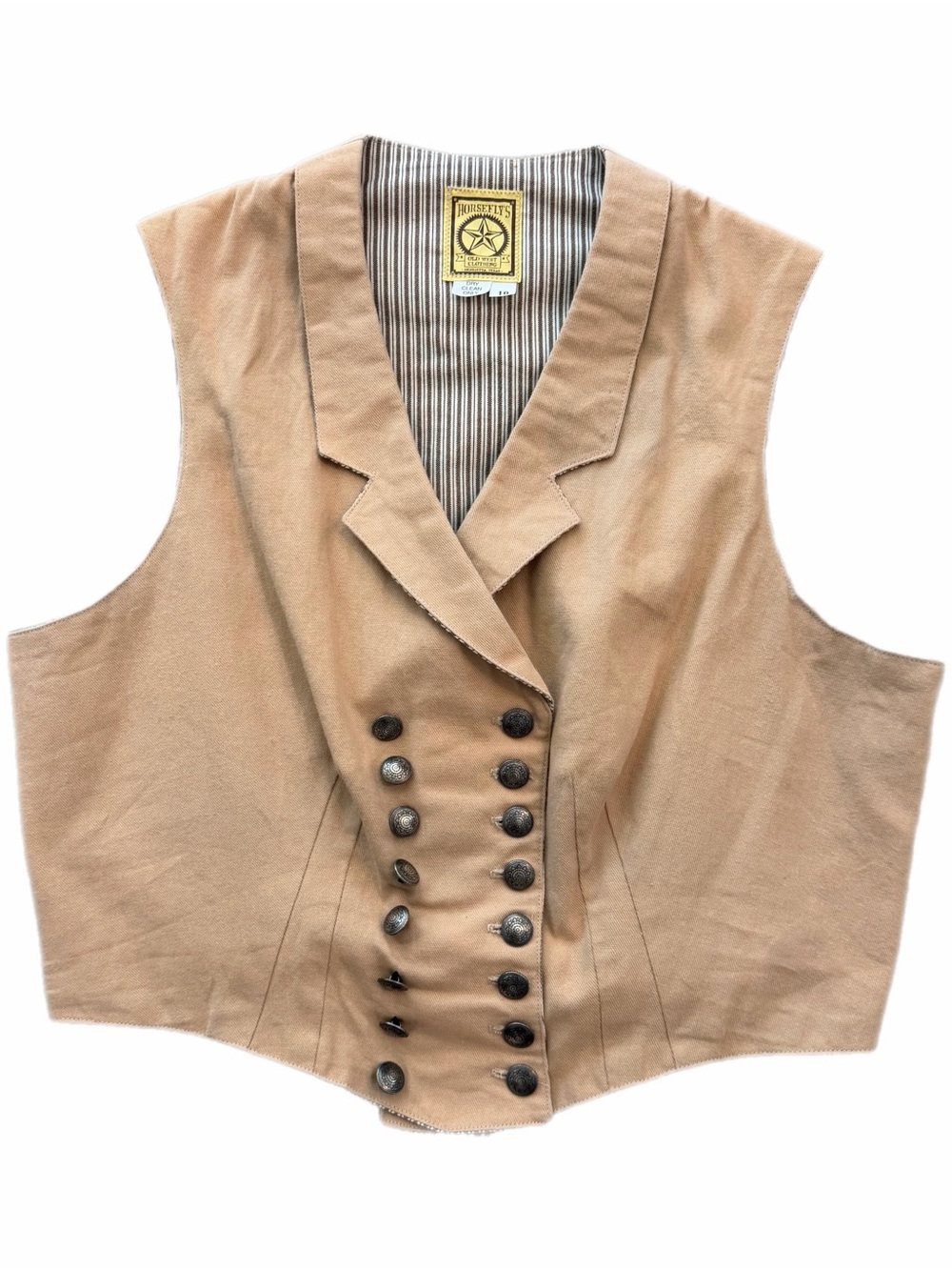 Y2K Vintage Horsefly’s Old West Western Corset Vest Size 10 Tan Double Button